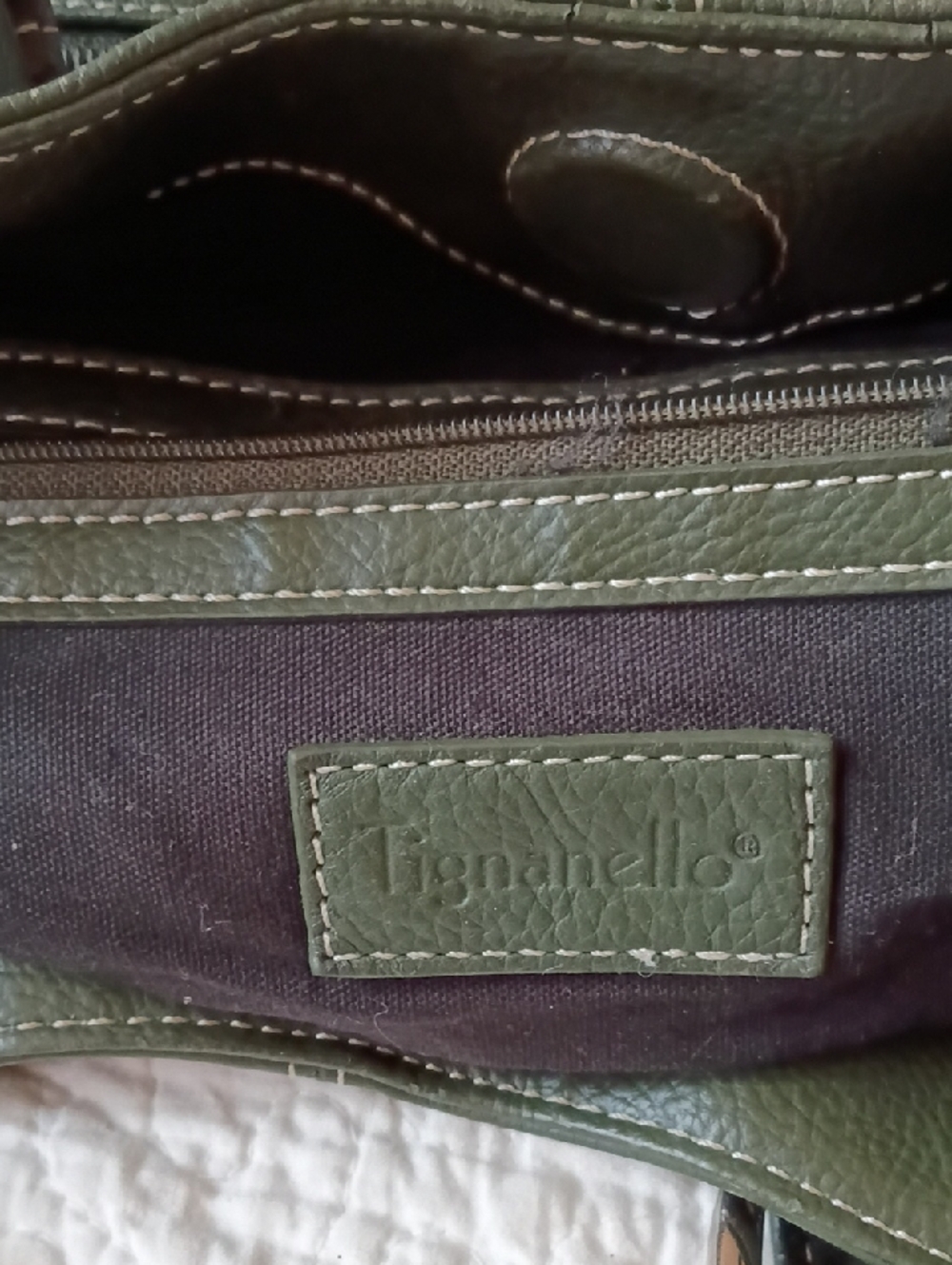 TIGNANELLO All Leather Handbag Purse, Olive Green, Like New Condition, Large